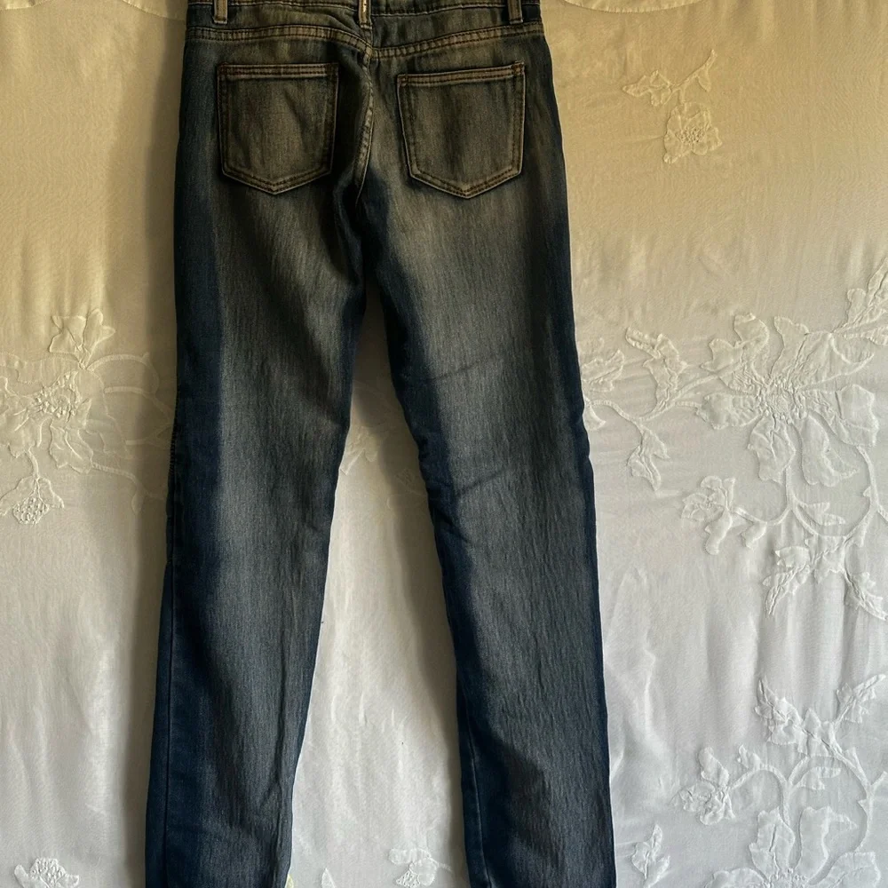 Thrill Blue Denim Skinny Jeans with Artistic Splatter,Streetwear, Biker,Edgy